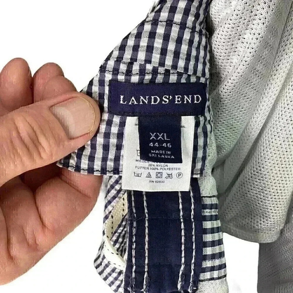 Lands End Mens XXL Seersucker Swim Trunks Shorts Blue White Cotton Blend Plaid - Picture 7 of 7